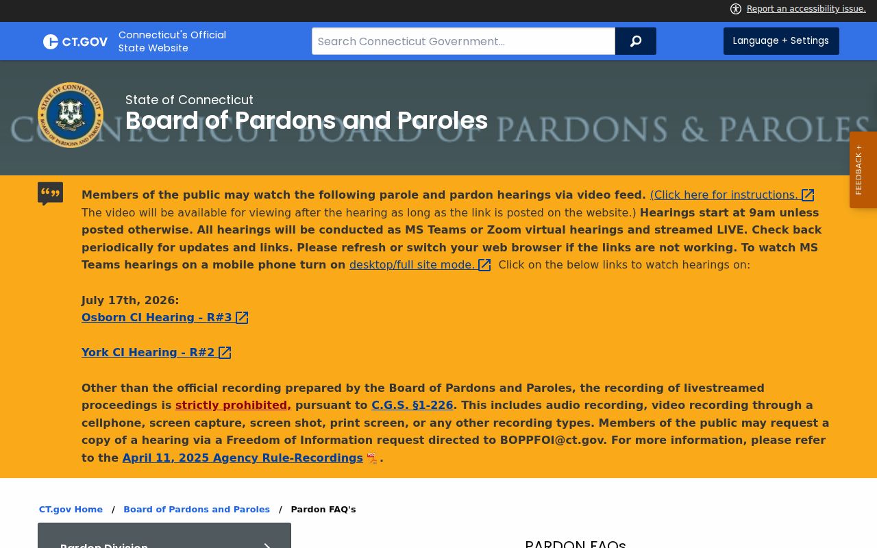 Litchfield County criminal history Absolute Pardon FAQ