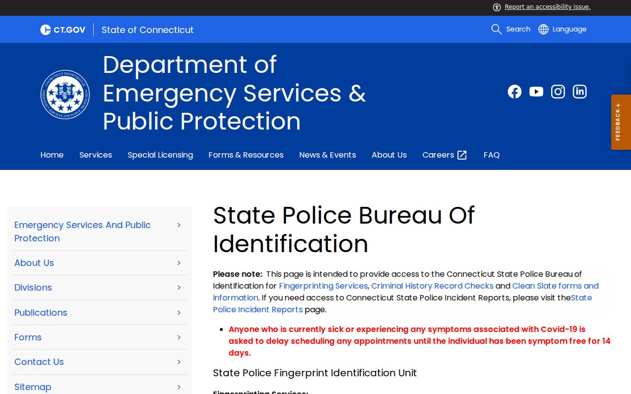 Litchfield County criminal records SPBI service page