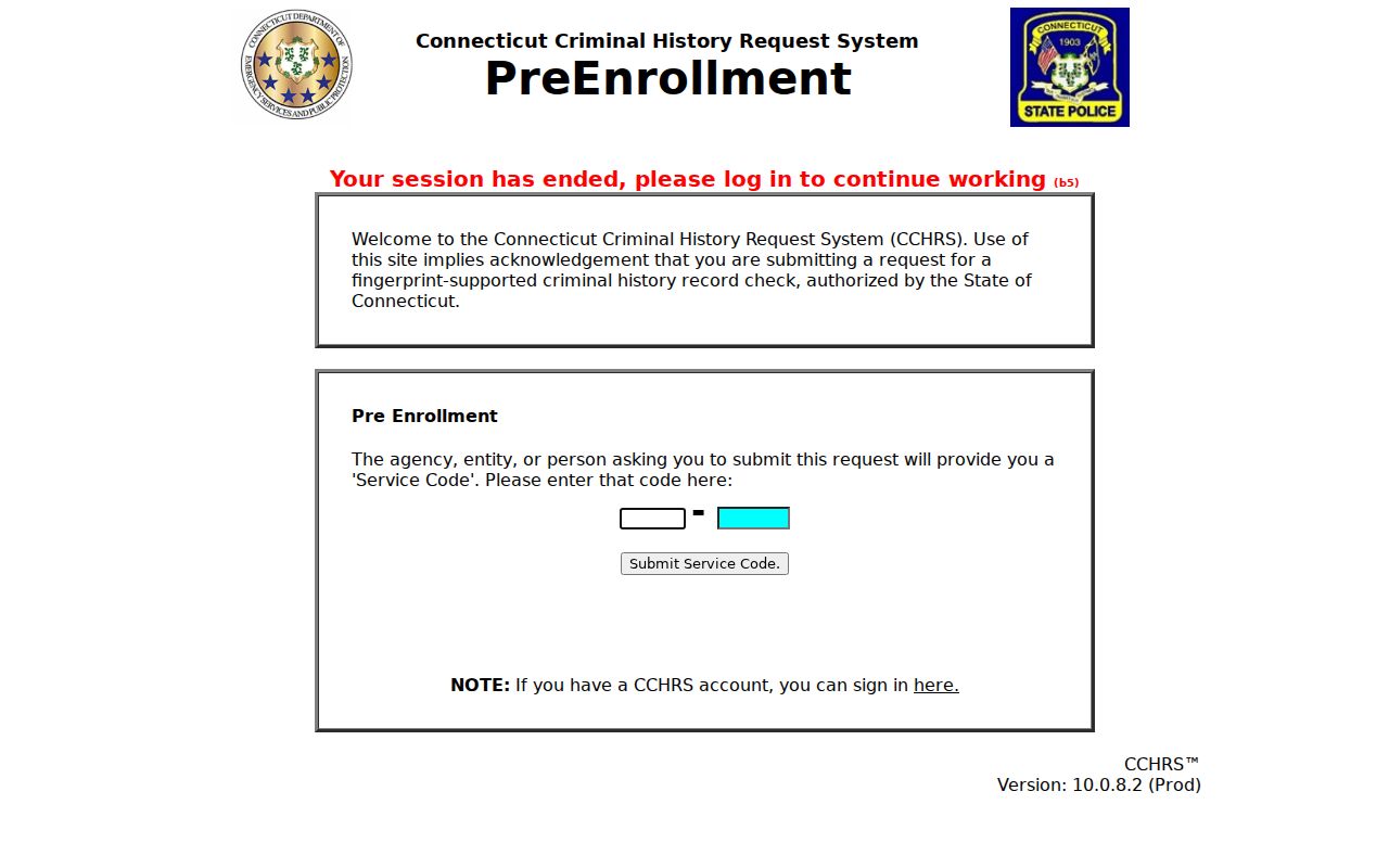 Connecticut CCHRS authorized-program pre-enrollment screen