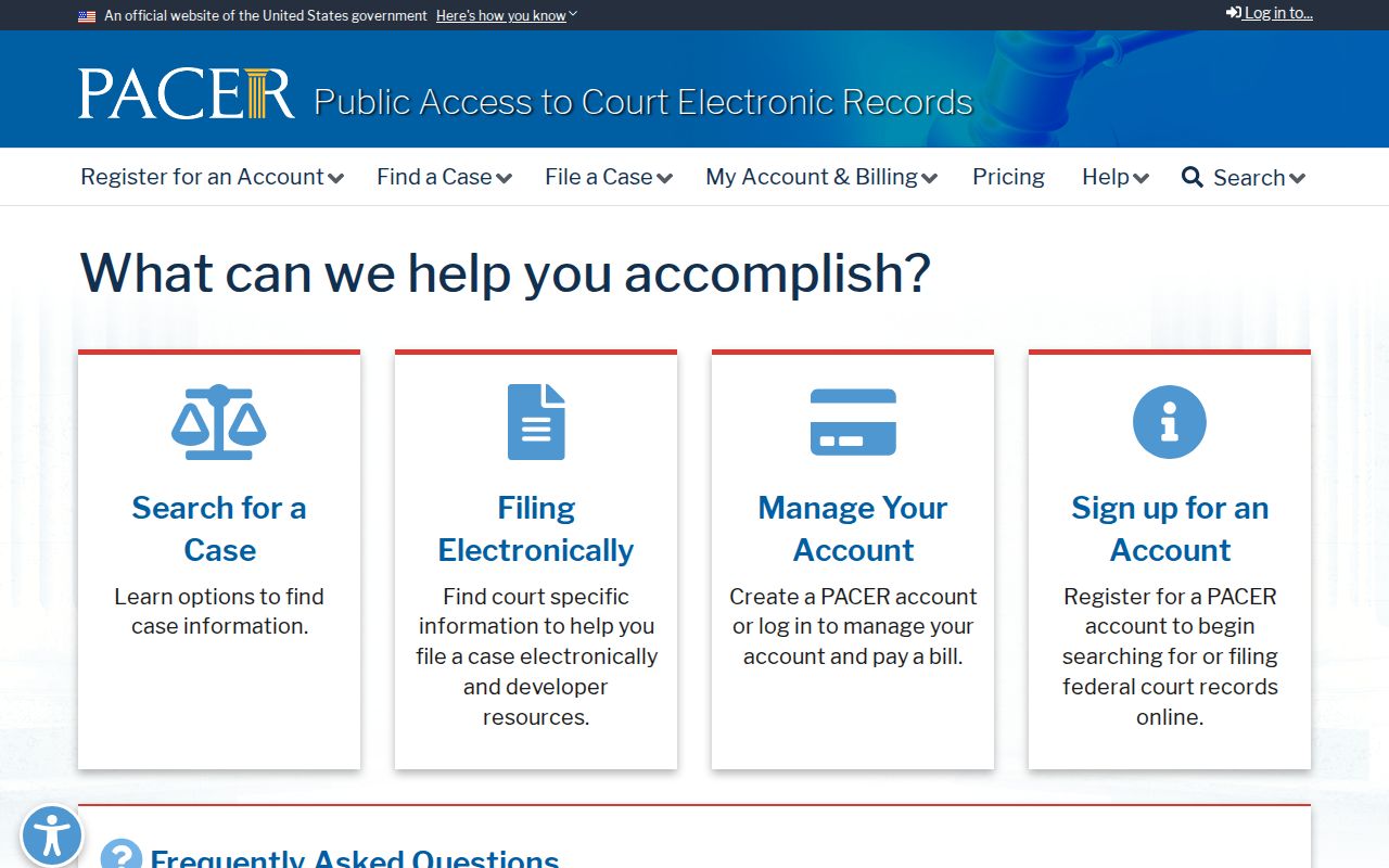 PACER federal court case records portal
